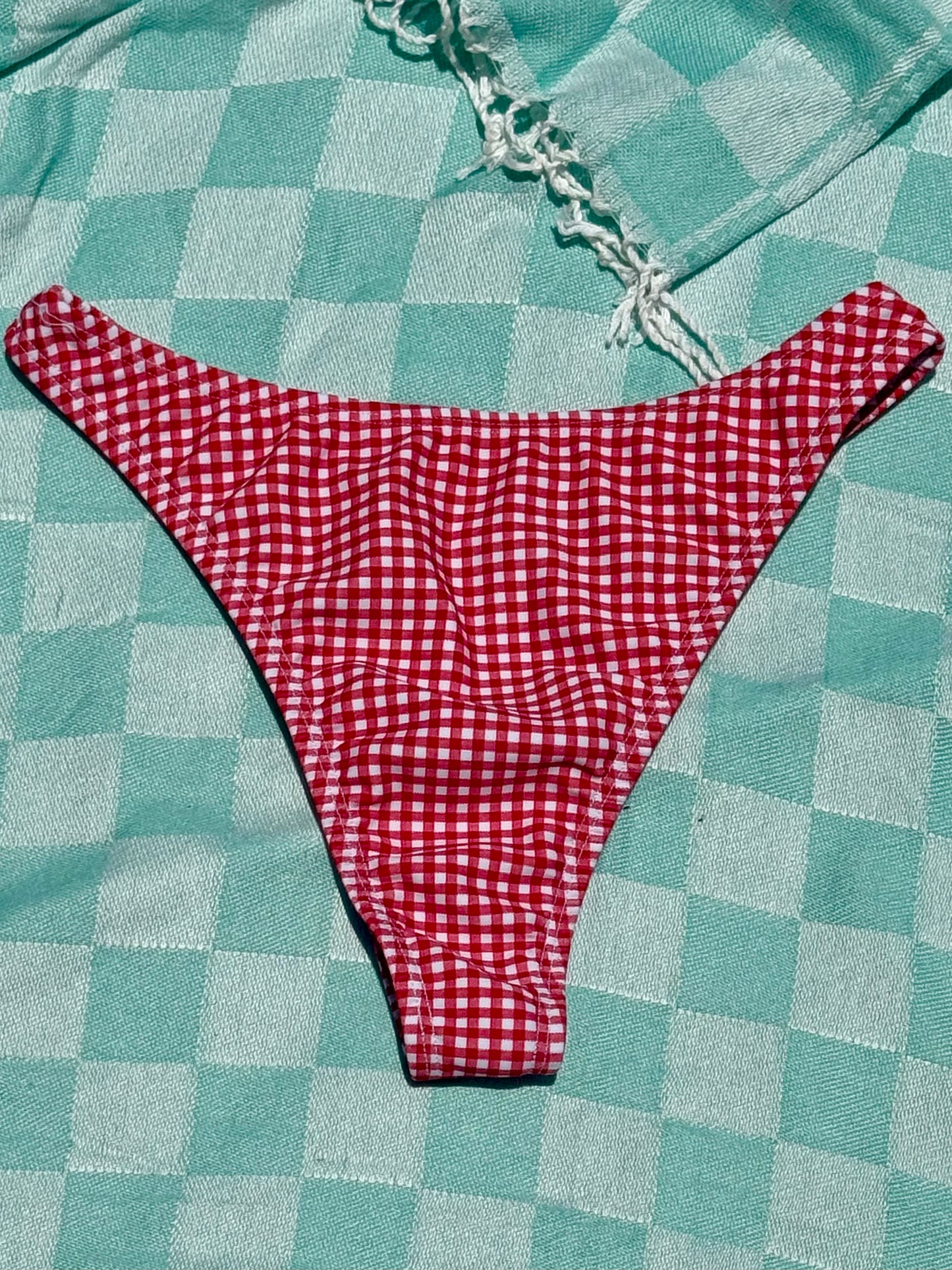 Red Gingham High Waist Bikini Bottom