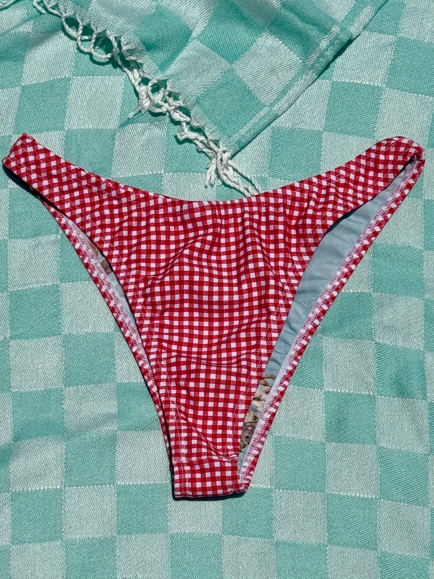 Red Gingham High Waist Bikini Bottom