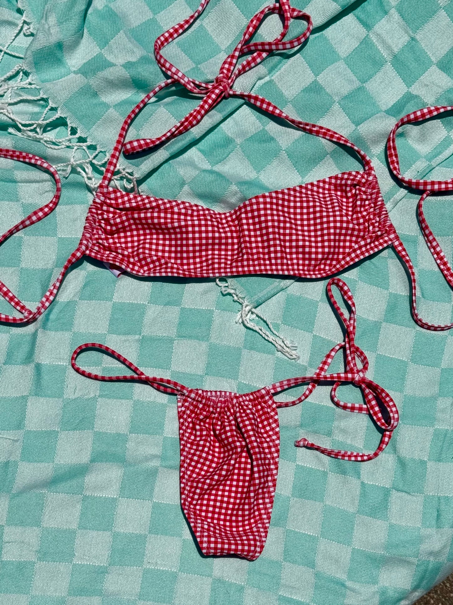 Red Gingham Classic String Bikini Bottom