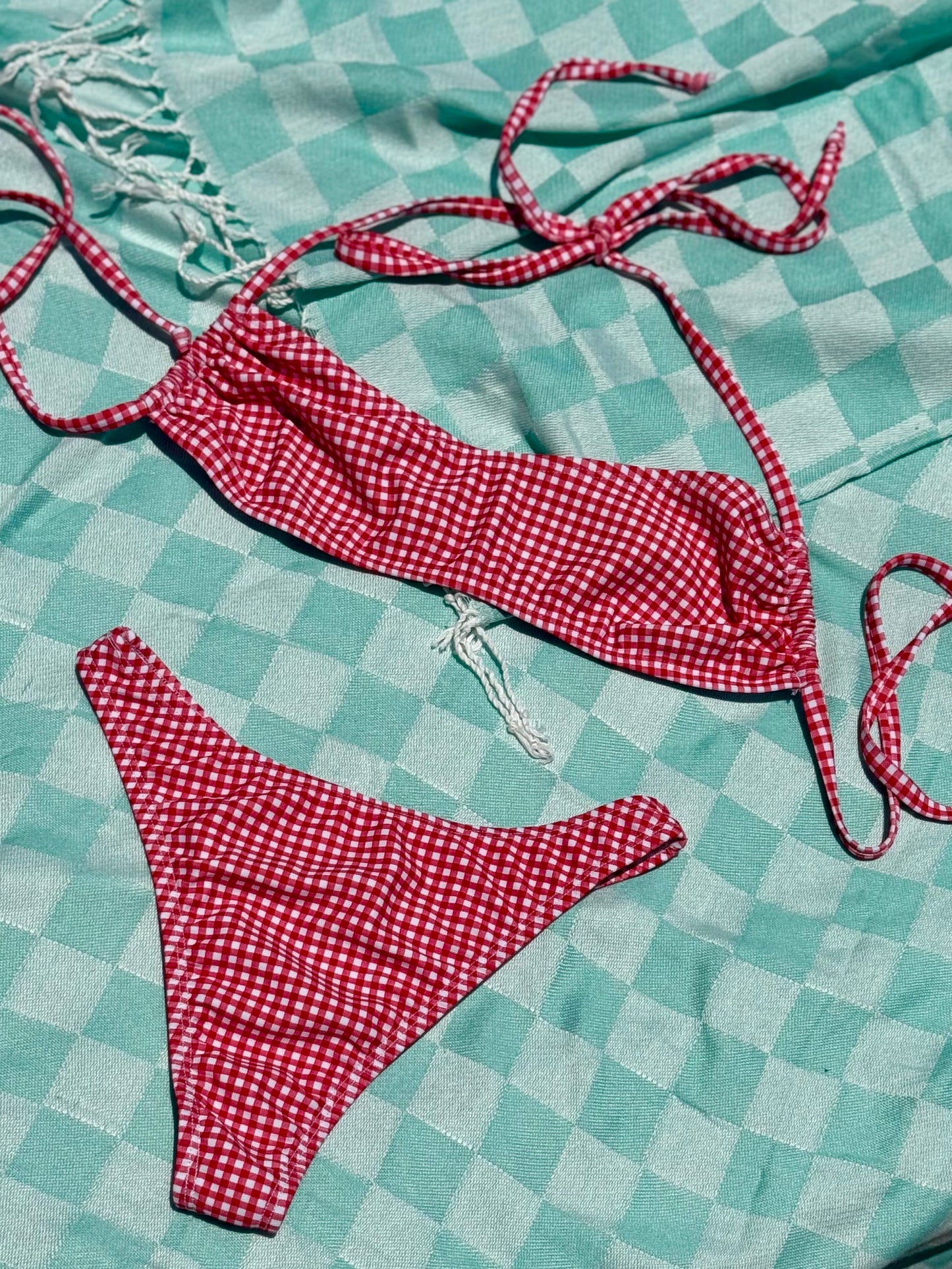 Red Gingham High Waist Bikini Bottom
