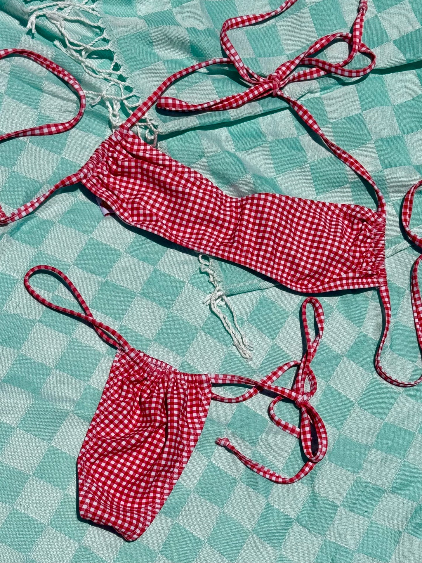 Red Gingham Classic String Bikini Bottom