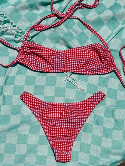 Red Gingham High Waist Bikini Bottom
