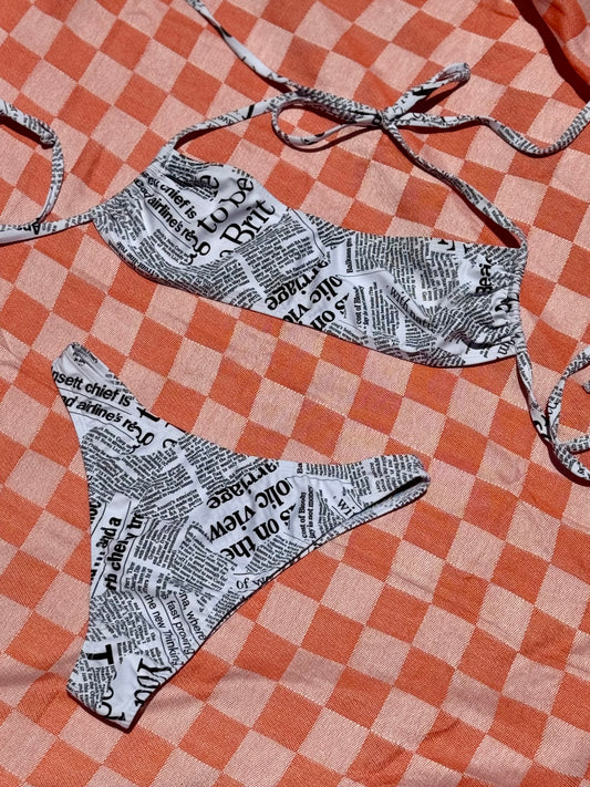 Newsprint High Waist Bikini Bottom