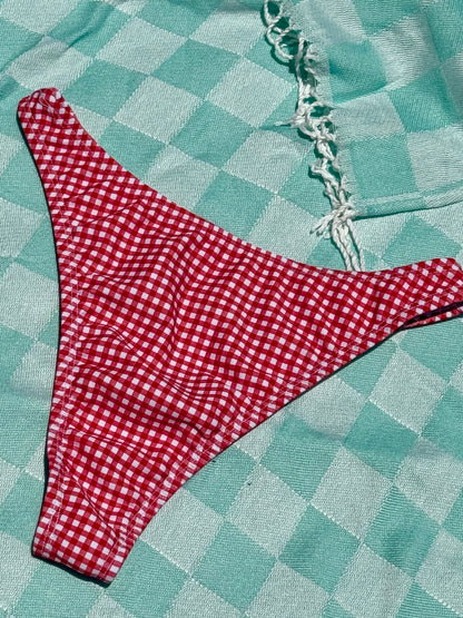 Red Gingham High Waist Bikini Bottom