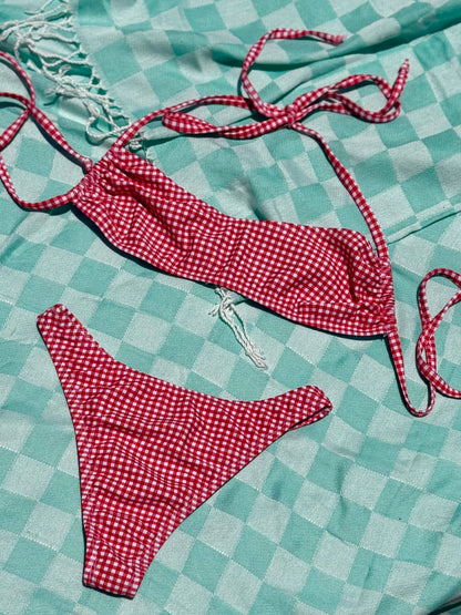 Red Gingham High Waist Bikini Bottom